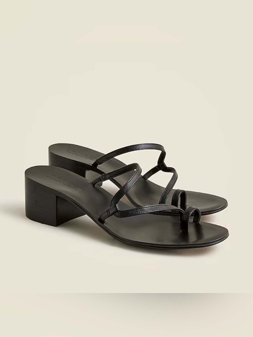 J. Crew Black Leather Strappy Toe-Ring Block-Heel Sandals